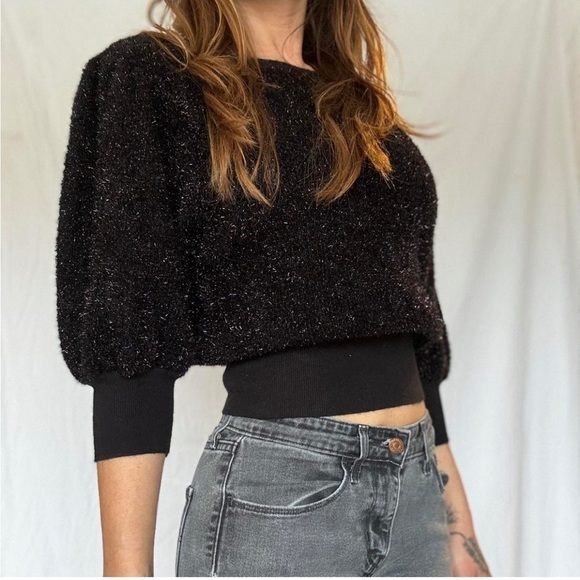 Maeve Sweaters - NWT Anthropologie MAEVE PAMELA TINSEL Black SHIMMER SWEATER size Small
